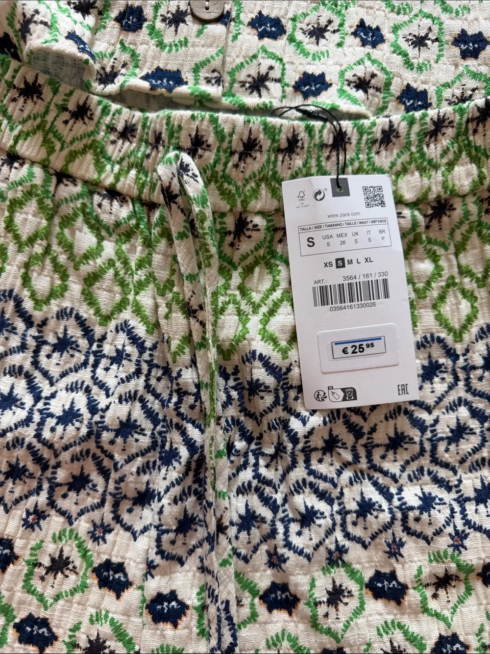 Zara Two-Piece Summer Set Green & Navy Patterned